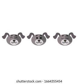 Dog face with open and closed eyes isolated on white background. Stock vector illustration for decoration and design, postcards, fabrics, packaging, children textiles, poster, banner, books.