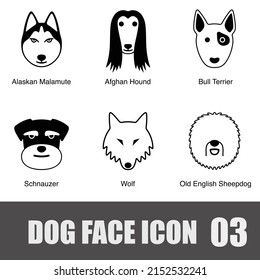 Dog Face Portrait Icon Set, Vector Illustration