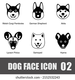 Dog Face Portrait Icon Set, Vector Illustration