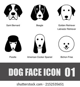 Dog Face Portrait Icon Set, Vector Illustration