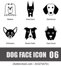 Dog Face Portrait Icon Set, Vector Illustration