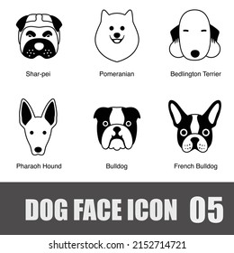 Dog Face Portrait Icon Set, Vector Illustration