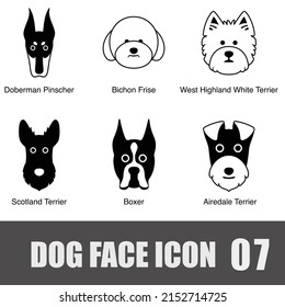 Dog Face Portrait Icon Set, Vector Illustration