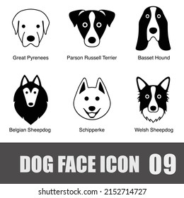 Dog Face Portrait Icon Set, Vector Illustration