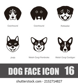 Dog Face Portrait Icon Set, Vector Illustration