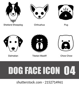 Dog Face Portrait Icon Set, Vector Illustration