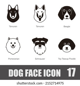 Dog Face Portrait Icon Set, Vector Illustration