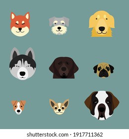 Dog Face Portrait Set, Vector Illustration