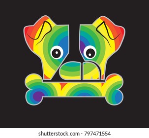 dog face with rainbow background vector design