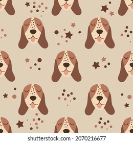 Dog face Seamless pattern design. Vector illustration.