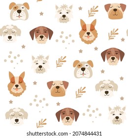 Dog face Seamless pattern design. Vector illustration.