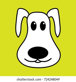 Dog face sign. Image of cute domestic animal. Beautiful monochrome icon isolated on yellow background. Symbol of funny doggy. Logo for 2018 New Year. Mark of puppy. Stock vector illustration