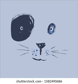 Cara de perro con mancha en un ojo camiseta de impresión de Ilustración vectorial para niños