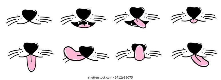 Dog face with tongue and nose in outline style