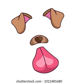 dog face video chat or selfie photo filter template vector isolated icon