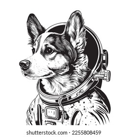 Dog Face wearing astronaut helmet hand drawn sketch in doodle style Vector illustration