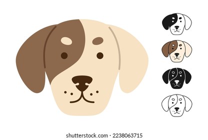 Dog faces cartoon character set. Cute puppy Jack Russell Terrier childish kawaii head symbol muzzle, line doodle, icon or silhouette. Smiling funny doggy pet baby, comic print flat sticker template