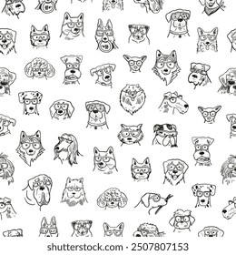 Dog faces with glasses seamless pattern.