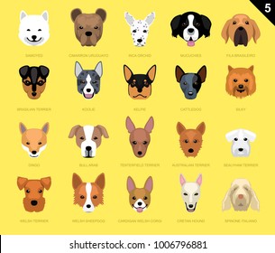 Dog Faces Icon Cartoon 5 Samoyed Set