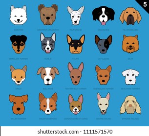 Dog Faces Stroke Icon Cartoon 5 Samoyed Set