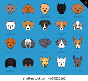 Dog Faces Stroke Icon Cartoon weimaraner set