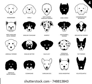 Dog Faces Stroke Icon Monochrome Cartoon Weimaraner Set