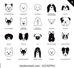 Dog Faces Stroke Monochrome Icon Cartoon