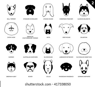 Dog Faces Stroke Monochrome Icon Cartoon 2