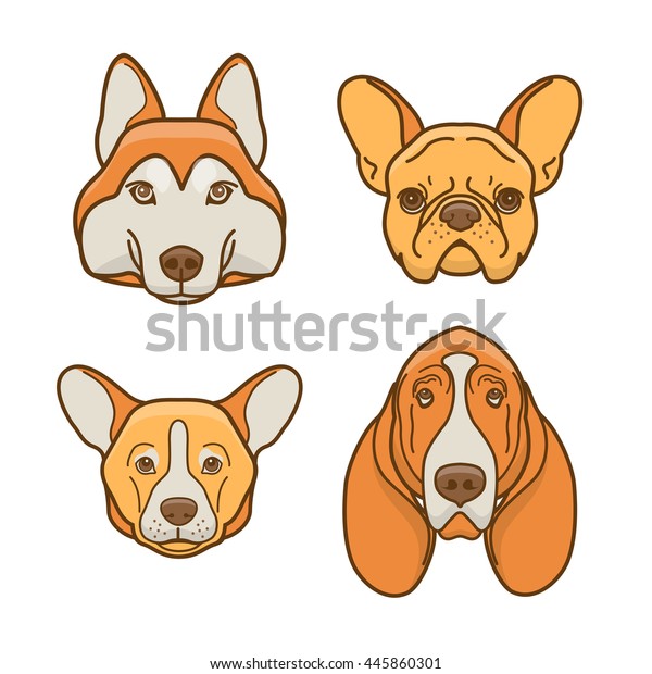 Dog Faces Various Breeds Basset Hound Stock Vector Royalty Free
