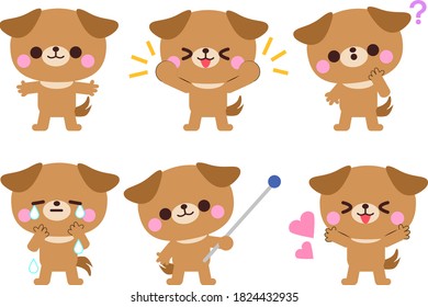 Dog With Facial Expressions And Gestures Illustration Set