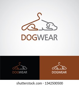 Dog fashion concept idea logo design, lying dog with hanger icon template - vector