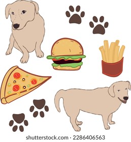 Dog and fast food illustration set