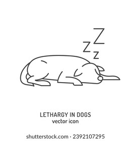 Dog fatigue and lethargy icon. Apathy in dogs. Sleepy, drowsy state, inflammation in canines. Pet health concerns. Editable vector illustration in line style isolated on a white background