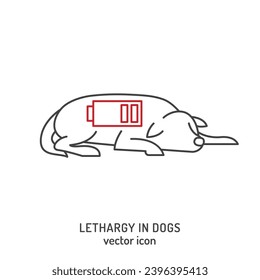 Dog fatigue and lethargy icon. Apathy in dogs. Sleepy, drowsy state, inflammation in canines. Pet health concerns. Editable vector illustration in line style isolated on a white background