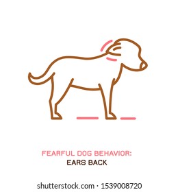 Dog fearful behavior icon. Domestic animal or pet tail language. A dog with ears back. Doggy reaction. Simple icon, symbol, sign. Editable vector illustration isolated on white background   