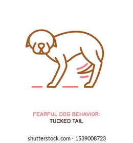 Dog Fearful Behavior Icon. Domestic Animal Or Pet Tail Language. A Dog With A Tucked Tail. Doggy Reaction. Simple Icon, Symbol, Sign. Editable Vector Illustration Isolated On White Background   