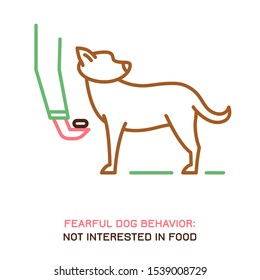 Dog fearful behavior icon. Domestic animal or pet tail language. Dog is not interested in food. Doggy reaction. Simple icon, symbol, sign. Editable vector illustration isolated on white background   