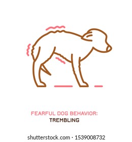 Dog fearful behavior icon. Domestic animal or pet tail language. A trembling dog. Doggy reaction. Simple icon, symbol, sign. Editable vector illustration isolated on white background   