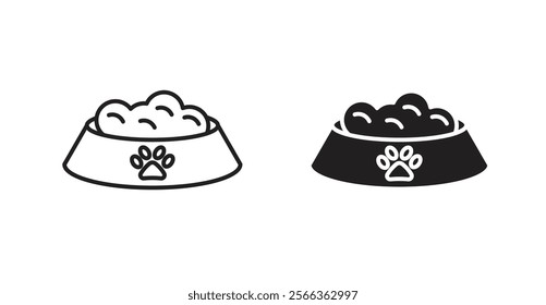 Dog feeding icons in line stroke and flat versions