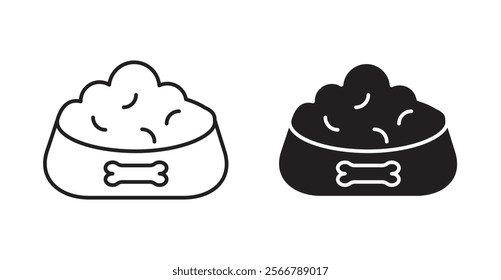 Dog feeding vector line icon illustration
