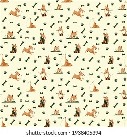 Dog figures illustration pattern with bones and paw prints