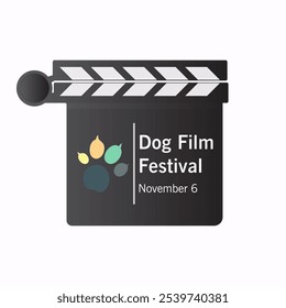 Vector del Festival de Cine del Perro, ilustración. Concepto de diseño de patas de Tablero y perro de Film Clapper. 6 de noviembre.