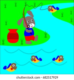 dog fishing in river