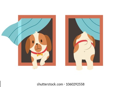 Dog flaps door in home for pets vector cartoon flat illustration isolated on white background.