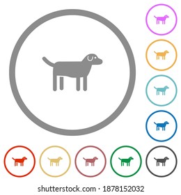 Dog flat color icons in round outlines on white background