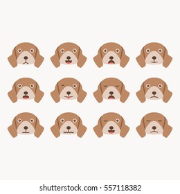 Dog Flat Emoticon. Emotion expresions. Dog or puppy face