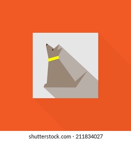 Dog flat icon with long shadow. Cartoon dog in a white square.