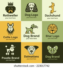 Dog flat icons set logo ideas for brand
