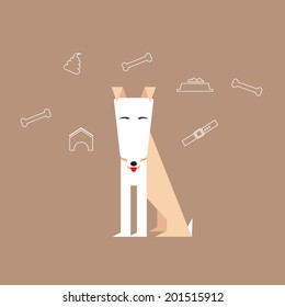 Dog in a flat style with canine icons around. 