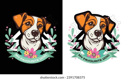 Dog floral t shirt design vector elements